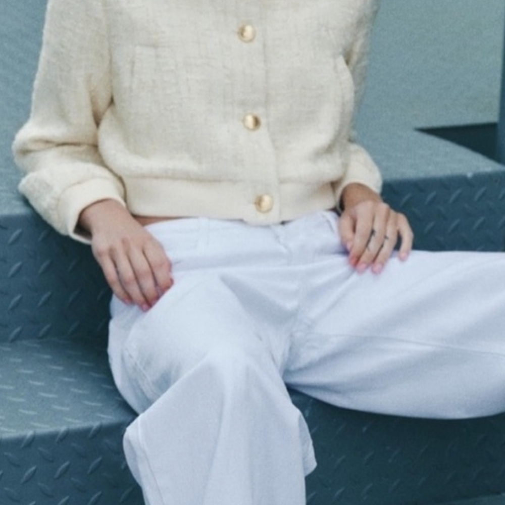 Zara Cream Bomber Jacket with Gold Buttons - Picture 2 of 4